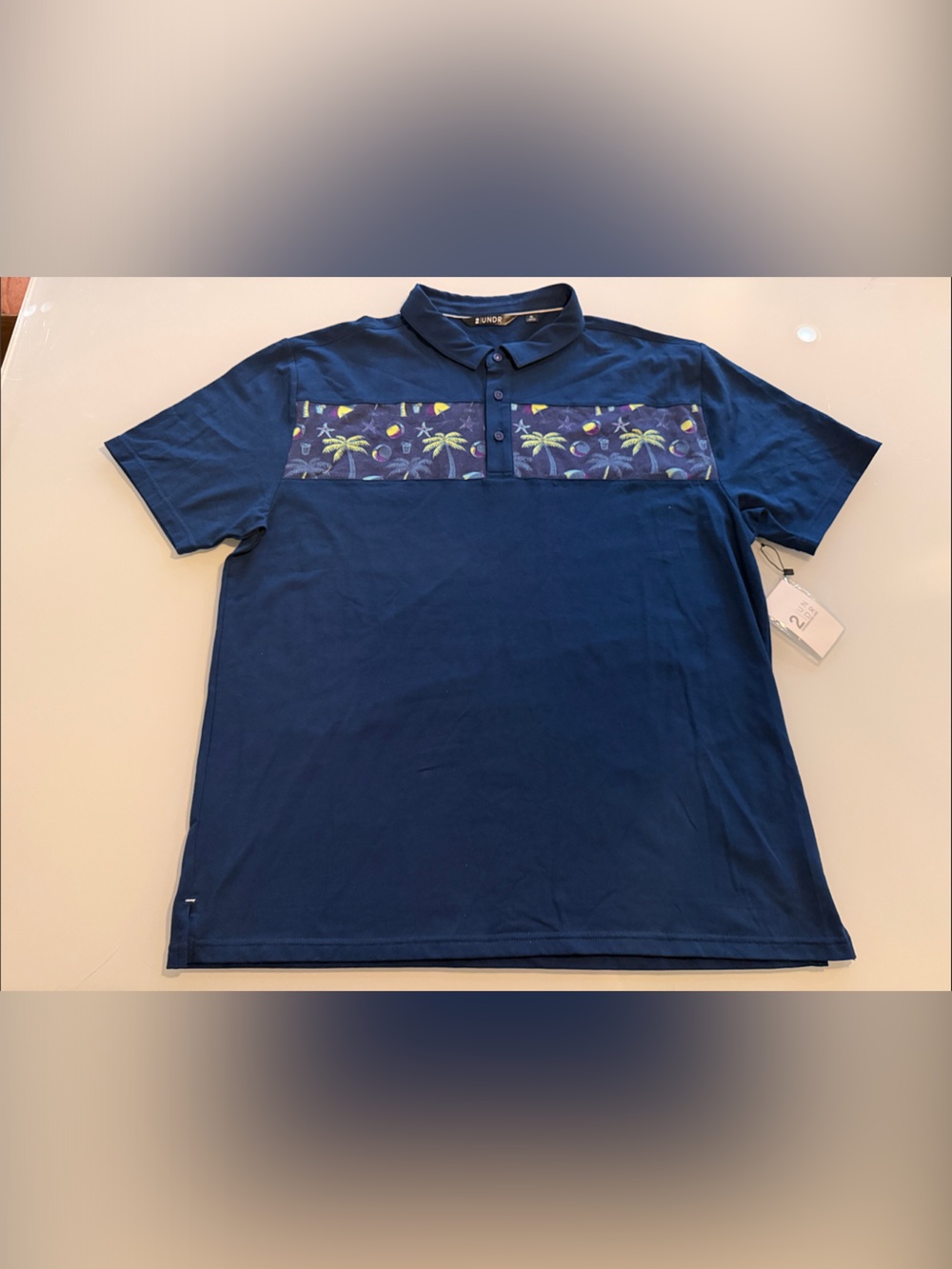 2UNDR Navy Polo with Tropical Chest Panel - size XL
